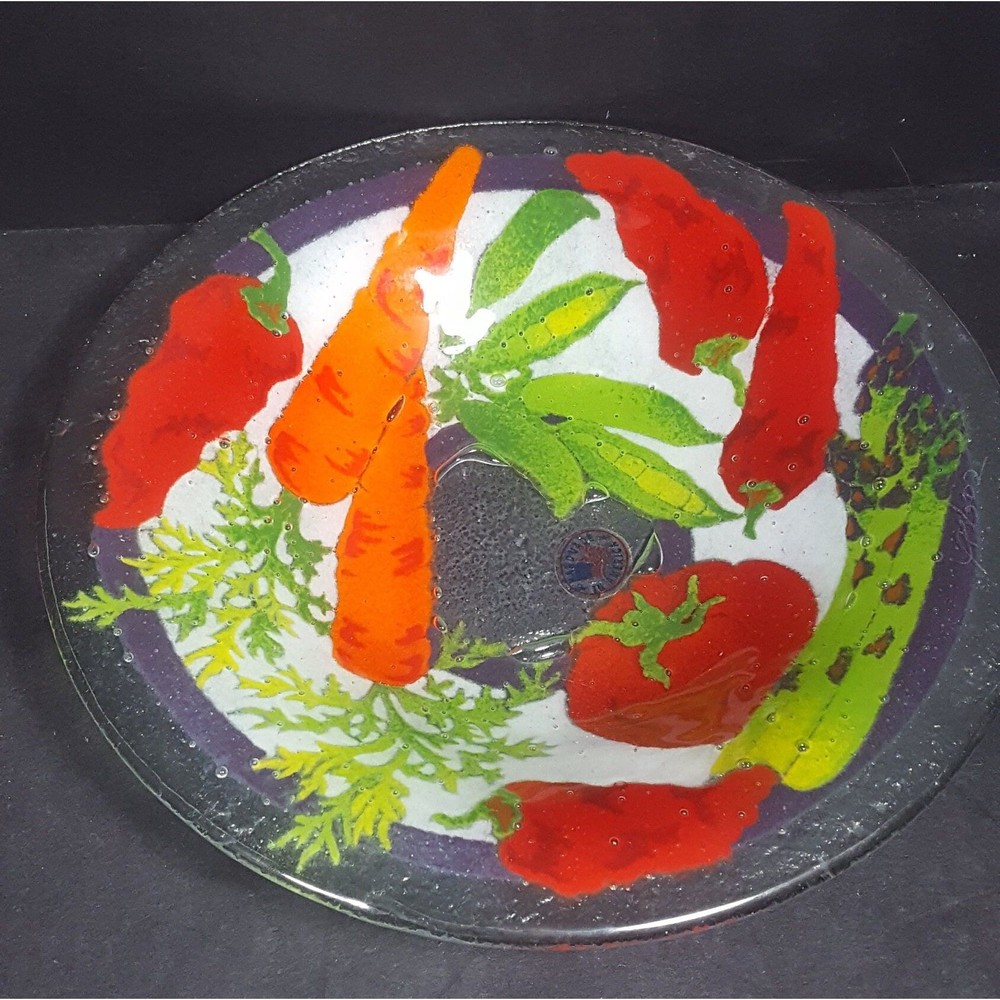 Fused Glass bowl vegetable theme vegetarian gift Peggy Karr fused glass bowl - Picture 3 of 10